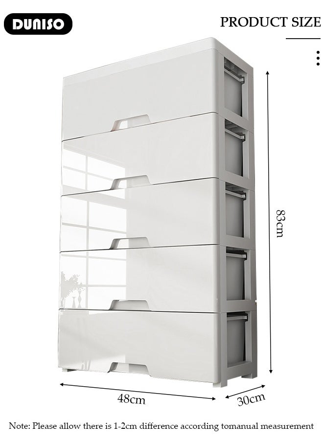 DUNISO 5 Drawers Storage Cabinet Drawer Plastic Containers Box, Portable Drawer Cart Storage Organizer with Wheels, Mobile File Cabinet, Bedside Cupboard, Multifunctional Storage Bin for Office, Wide Slit Cabinet Drawer Unit Multipurpose Mix Drawers for Kitchen Bedroom Bathroom and Living Room  - Image 2