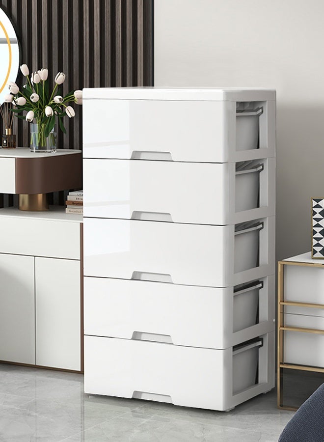 DUNISO 5 Drawers Storage Cabinet Drawer Plastic Containers Box, Portable Drawer Cart Storage Organizer with Wheels, Mobile File Cabinet, Bedside Cupboard, Multifunctional Storage Bin for Office, Wide Slit Cabinet Drawer Unit Multipurpose Mix Drawers for Kitchen Bedroom Bathroom and Living Room - Image 4