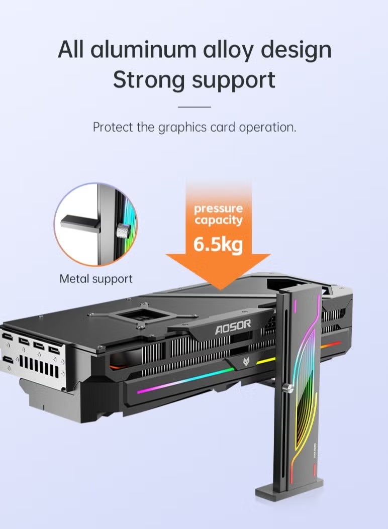 COOLMOON 5V ARGB Sync GPU Support Bracket with Infinite Mirror Design, White Graphics Card Holder - Sturdy Aluminum Alloy Construction, Adjustable Height, Magnetic Anti-Slip Base, Supports Up to 6.5KG, Compatible with 98% PC Cases ﻿ ﻿ - Image 4