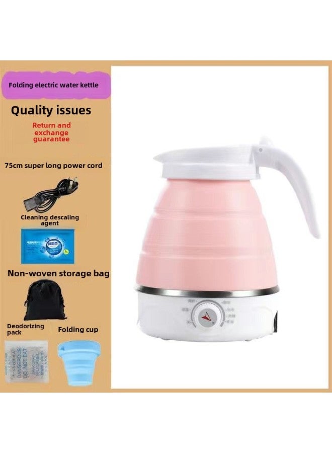 Folding Travel Kettle Silicone Mini Portable Kettle Small Automatic Power-off Compressible Kettle Supplies-Color:Frosted Cherry Blossom Pink Knob Temperature Adjustment Model-Capacity:Baby-grade Pacifier Folding Silicone * Stainless Steel Chassis Heating [cup With Bag]  - Image 1