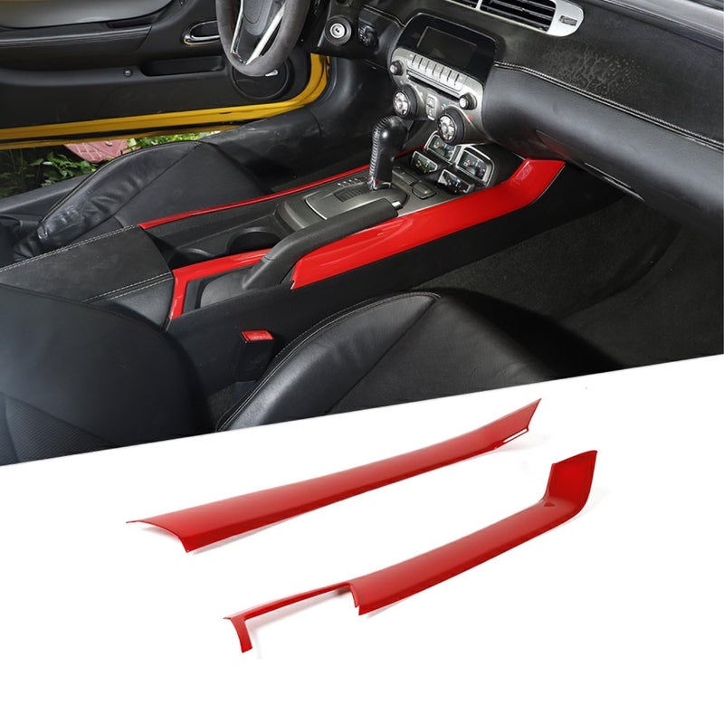 JeCar for Camaro Red Interior Center Console Gear Shift Side Panel Cover Trim Interior Accessories Compatible with 2010 2011 2012 2013 2014 2015 Chevrolet Chevy Camaro