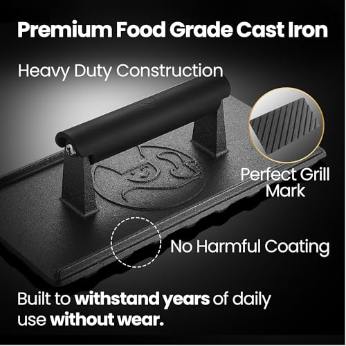 Gourmet Easy 3lb Cast Iron Grill Press, Heavy Duty Smash Burger Press for Griddle Heat Resistant Handle, Burger Smasher, Hamburger Press, Grill Press for Griddle, Bacon Press Meat Press, BBQ Grill Accessories - Image 4