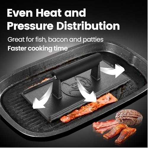 Gourmet Easy 3lb Cast Iron Grill Press, Heavy Duty Smash Burger Press for Griddle Heat Resistant Handle, Burger Smasher, Hamburger Press, Grill Press for Griddle, Bacon Press Meat Press, BBQ Grill Accessories - Image 3