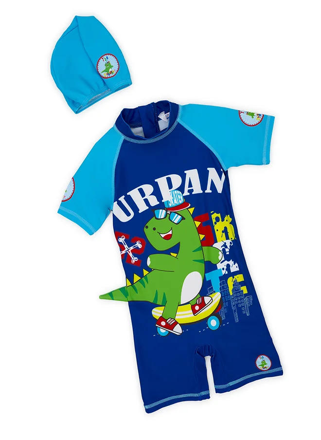 babyqlo Urban Dino Swimwear Set with Cap for Boys