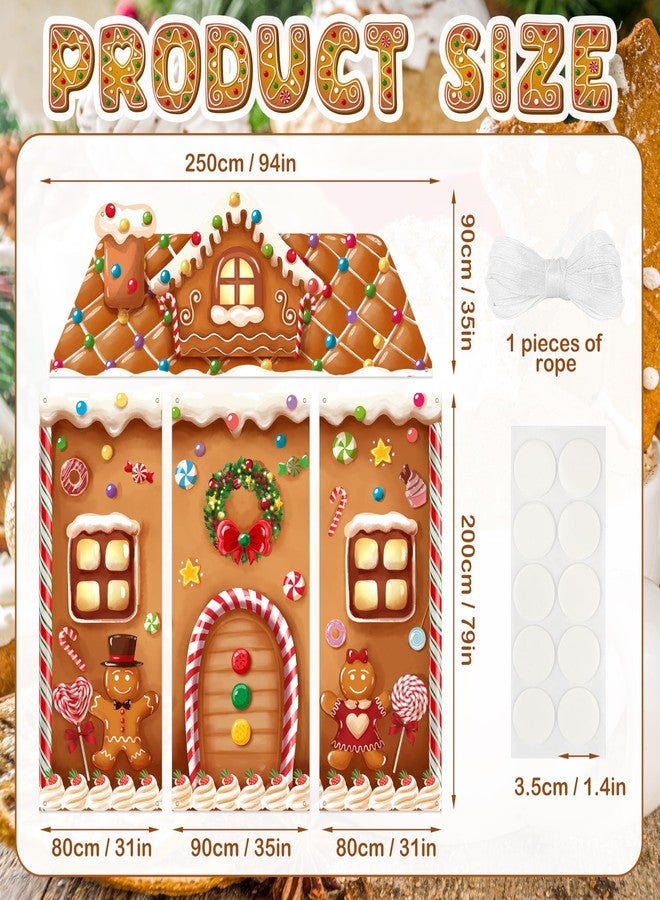 BORAMDO 4 Pcs Christmas Gingerbread House Door Cover Decorations, Xmas Gingerbread Candy Door Backdrop Christmas Hanging Banner Porch Sign for Home Office Classroom Holiday Party Decorations - Image 2