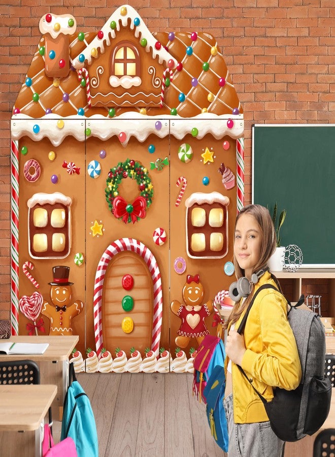 BORAMDO 4 Pcs Christmas Gingerbread House Door Cover Decorations, Xmas Gingerbread Candy Door Backdrop Christmas Hanging Banner Porch Sign for Home Office Classroom Holiday Party Decorations - Image 4