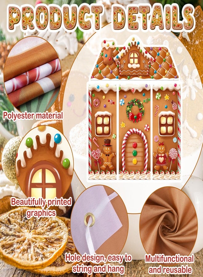 BORAMDO 4 Pcs Christmas Gingerbread House Door Cover Decorations, Xmas Gingerbread Candy Door Backdrop Christmas Hanging Banner Porch Sign for Home Office Classroom Holiday Party Decorations - Image 3