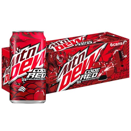 MountainDew Code Red Cherry Flavoured Soft Drink, 355ml Cans, Pack of 6 x 355ml (Imported) - Image 1