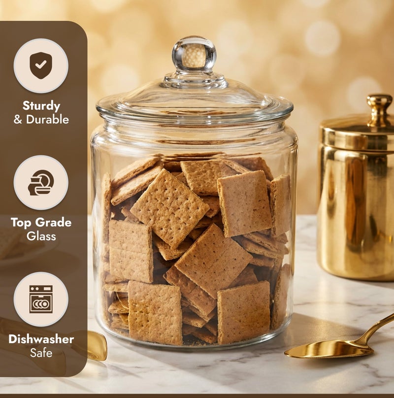 kitchentoolz 1 Gallon Glass Cookie Jar with Lid â€“ Glass Jar with Lid - Airtight Food Storage Container for Cookies, Candy, Flour, Dog Treats â€“ Clear Large Kitchen Jar for Pantry - Glass Containers with Lids - Image 2