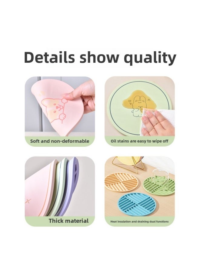 Generic - Heat Insulation Mat Dining Table Advanced Sense Silicone Anti-scalding Coaster Placemat Food Grade Pot Mat Pot Anti-scalding Mat Vegetable Bowl Mat-Specifications:22cm Egg Yellow (beibei Cat) - Image 1