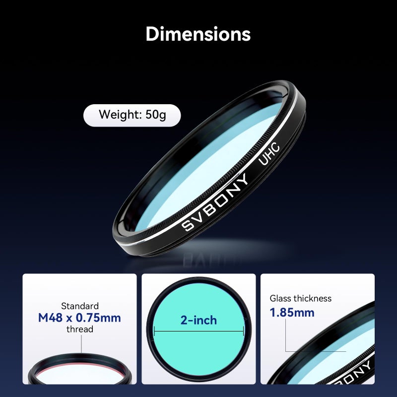 SVBONY Telescope Filter 2" UHC Filter for Observations of Deep Sky Objects Ultra High Contrast Filter Reduce Light Pollution - Image 3