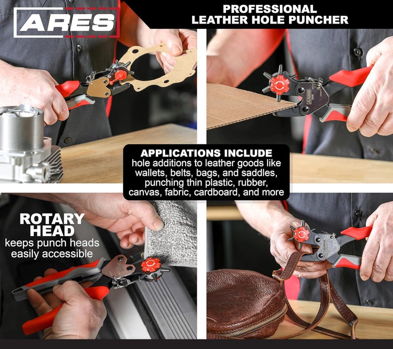 ARES 32016 – Professional Hole Puncher – Heavy Duty Leather Punch Plier Tool for Belts, Watch Bands, Saddles, Shoes, and More – Heavy Duty Rotary Punch Tool for DIY Home Craft - Image 3