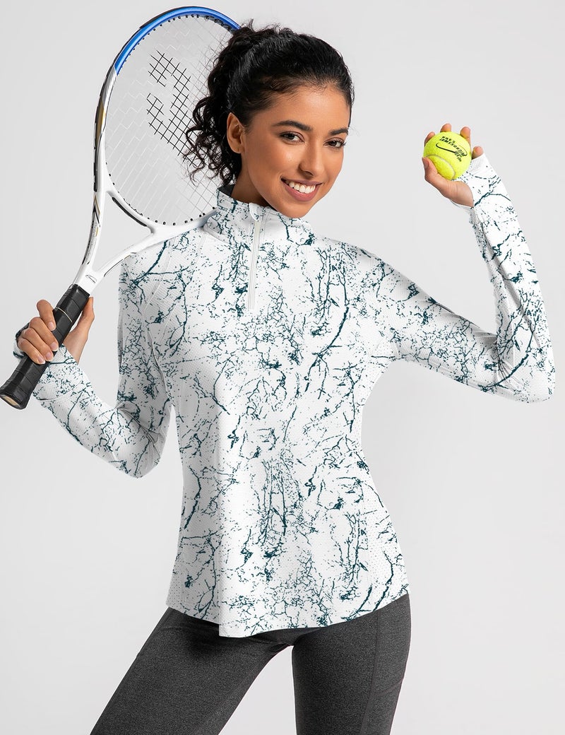 IECCP Women's Long Sleeve Sun Shirt UV Protection Workout Tops Lightweight UPF 50+ Golf Gym Hiking Shirts Outdoor Clothing (Black Interlaced Lines,M) - Image 3