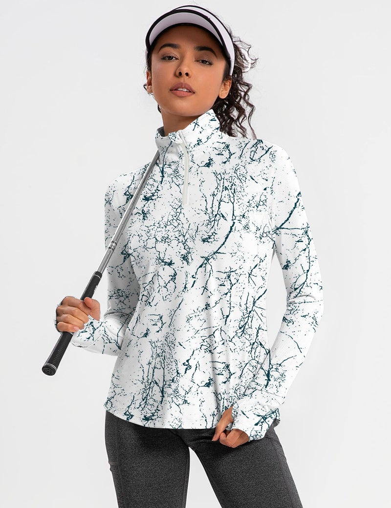 IECCP Women's Long Sleeve Sun Shirt UV Protection Workout Tops Lightweight UPF 50+ Golf Gym Hiking Shirts Outdoor Clothing (Black Interlaced Lines,M) - Image 4