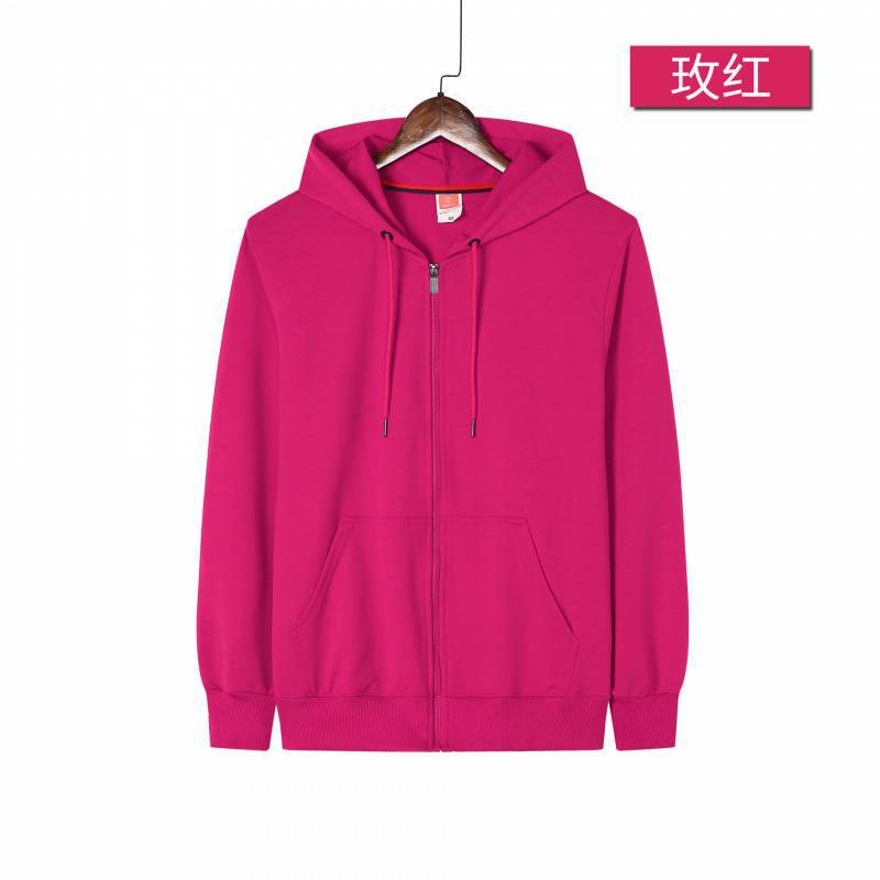 Hooded zipper four-sided elastic hooded sweater printed logo cultural advertising shirt work clothes embroidered class clothes E207 Rose Red