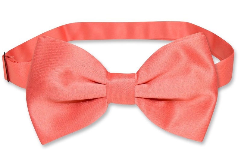 Vesuvio Napoli BOWTIE Solid CORAL PINK Color Men's Bow Tie for Tuxedo or Suit - Image 3