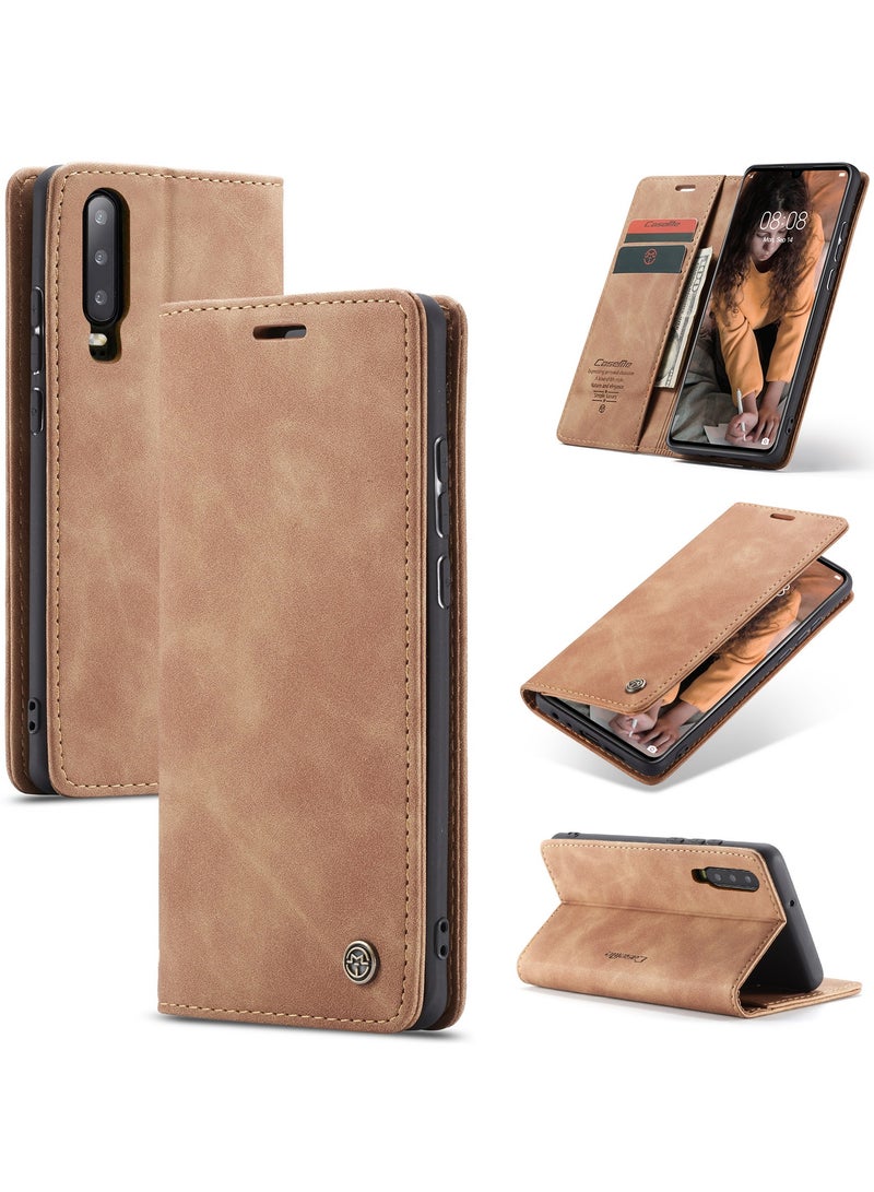 CaseMe Phone Case Luxury PU Leather Design 013 Flip Cover Card Slot Holder Cover For Huawei P30 (Brown) - Image 1