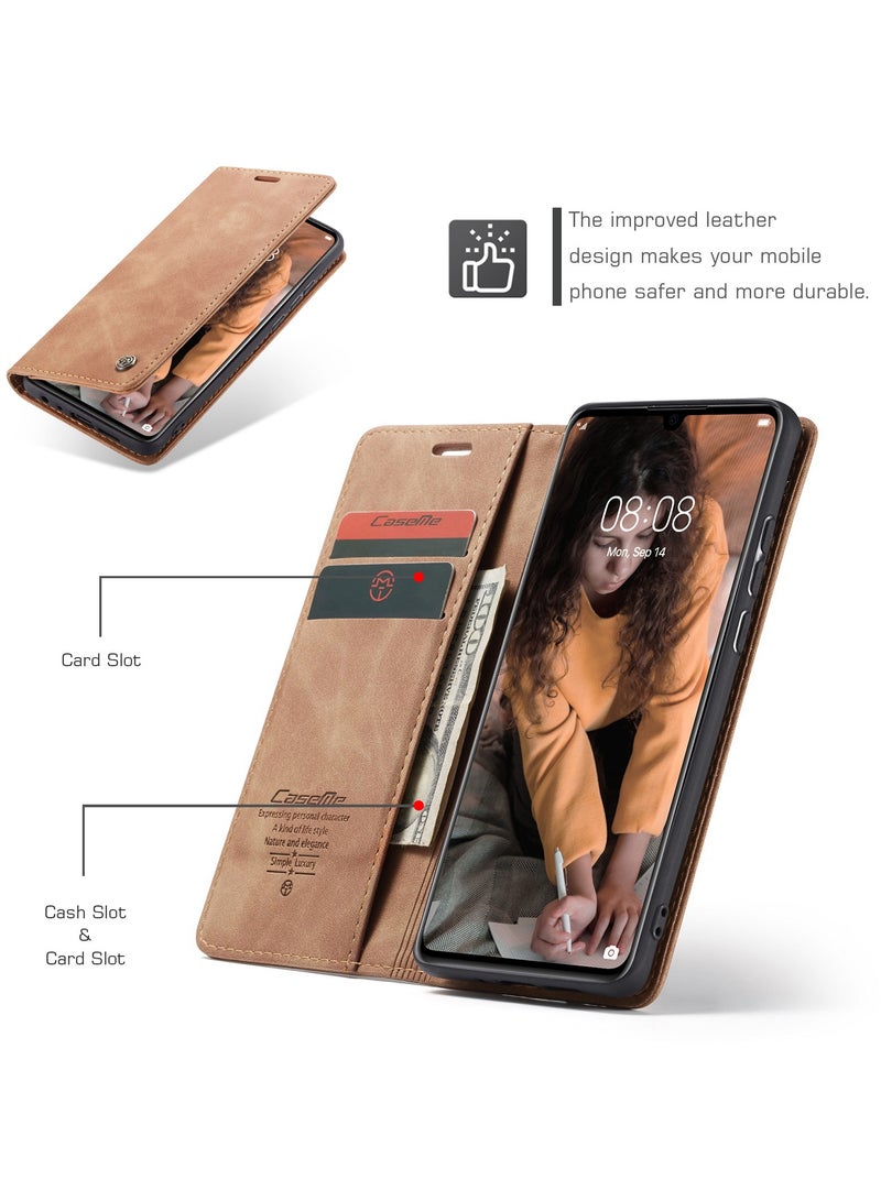 CaseMe Phone Case Luxury PU Leather Design 013 Flip Cover Card Slot Holder Cover For Huawei P30 (Brown) - Image 4