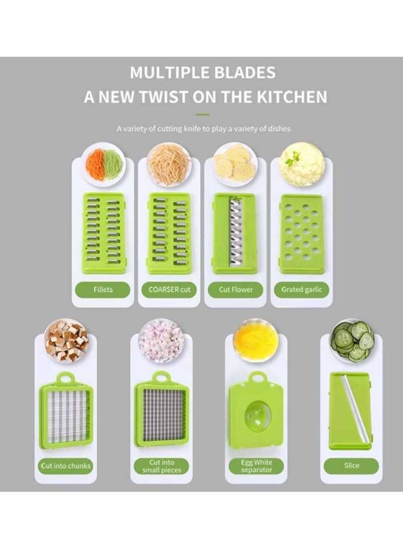 ELTRAZONE Vegetable Chopper Food Chopper Slicer Veggie Chopper Grater Multifunction with Handle Multi Blade Kitchen Food Vegetable Chopper Cutter with Container Drain Basket for Fruit Onion Potato - Image 3