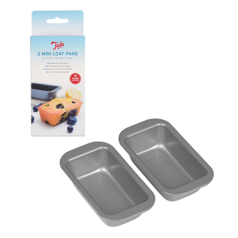 Tala 2 Mini Loaf Baking Tins  NonStick Bread Tin  Even Heat Spread Loaf Tin for Mini Bread Banana Bread  Pound Cakes  Carbon Steel Oven Tray Wide Flat Handles Dishwasher  Freezer Safe