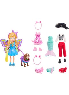 Polly Pocket Doll & Accessories Masque ‘N Match Costume Pack With 3 Inch Small Doll Pet 4 Costumes For Doll & For Pet  - Image 2