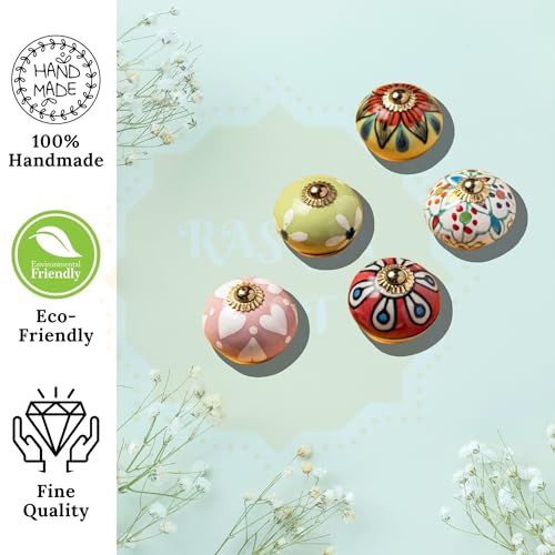 Rasiya Art Dresser Knobs - Pack of 20 - Assorted Colorful Ceramic Drawer Pull Handle Kitchen Cabinet Cupboard Wardrobe Knob - Proudly Made in India - Multicolor - Image 2
