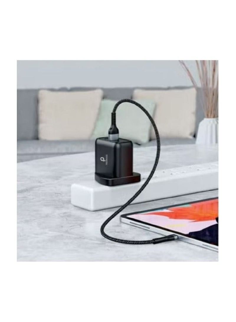 PROMASS Original Wall Charger With Two Ports 1 USB And 1 PD Port Supports Fast Charging 38W Black - Image 3