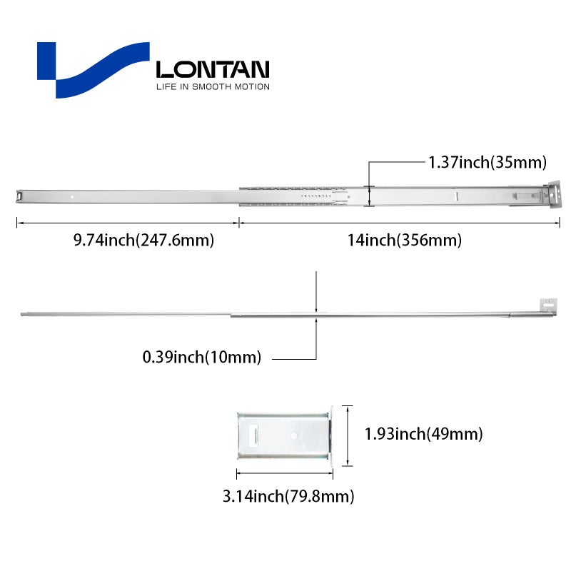 LONTAN 1 Pcs Center Mount Drawer Slides Bottom Mount for Cabinet and Dresser 14 Inch Heavy Duty Drawer Rails 9.74" Extension Glide Track - Image 2