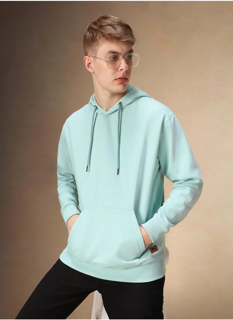 دينيس لينغو Men's Light Blue Polyester Blend Solid Regular Fit Sweatshirt
