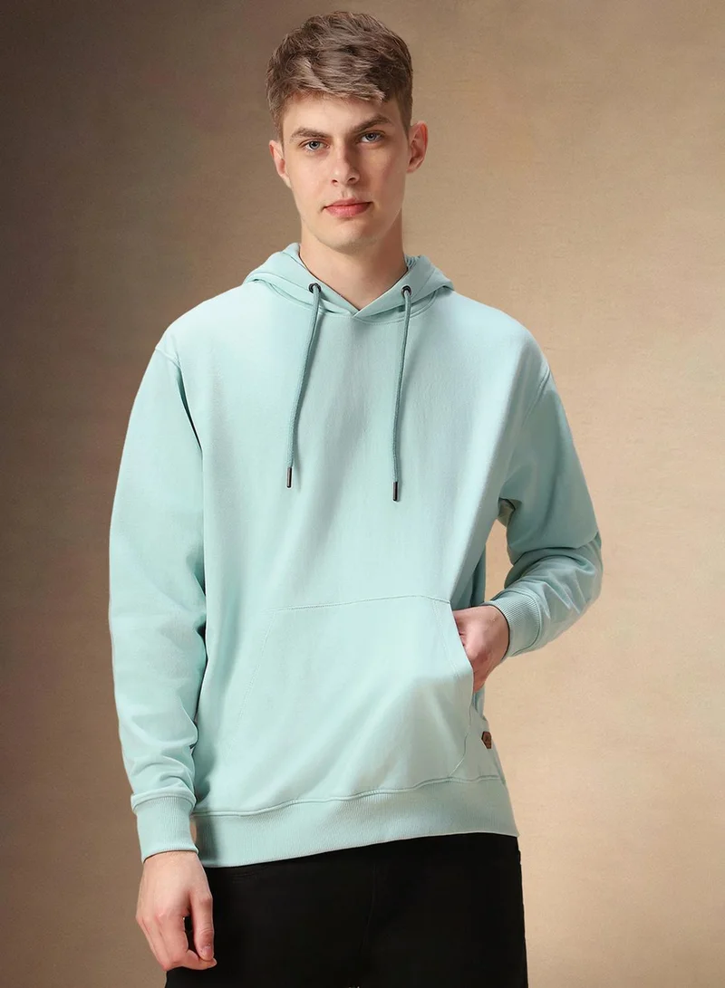 Dennis Lingo Men's Light Blue Polyester Blend Solid Regular Fit Sweatshirt