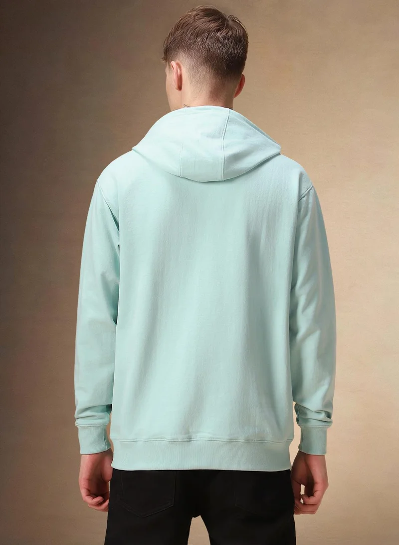 Dennis Lingo Men's Light Blue Polyester Blend Solid Regular Fit Sweatshirt