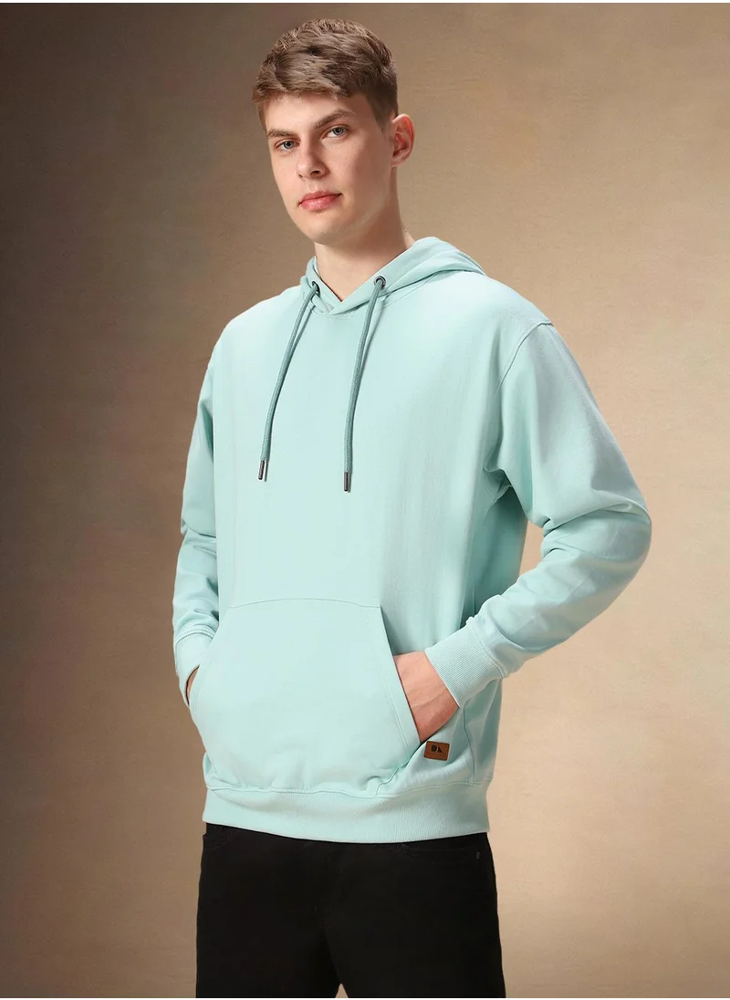 دينيس لينغو Men's Light Blue Polyester Blend Solid Regular Fit Sweatshirt