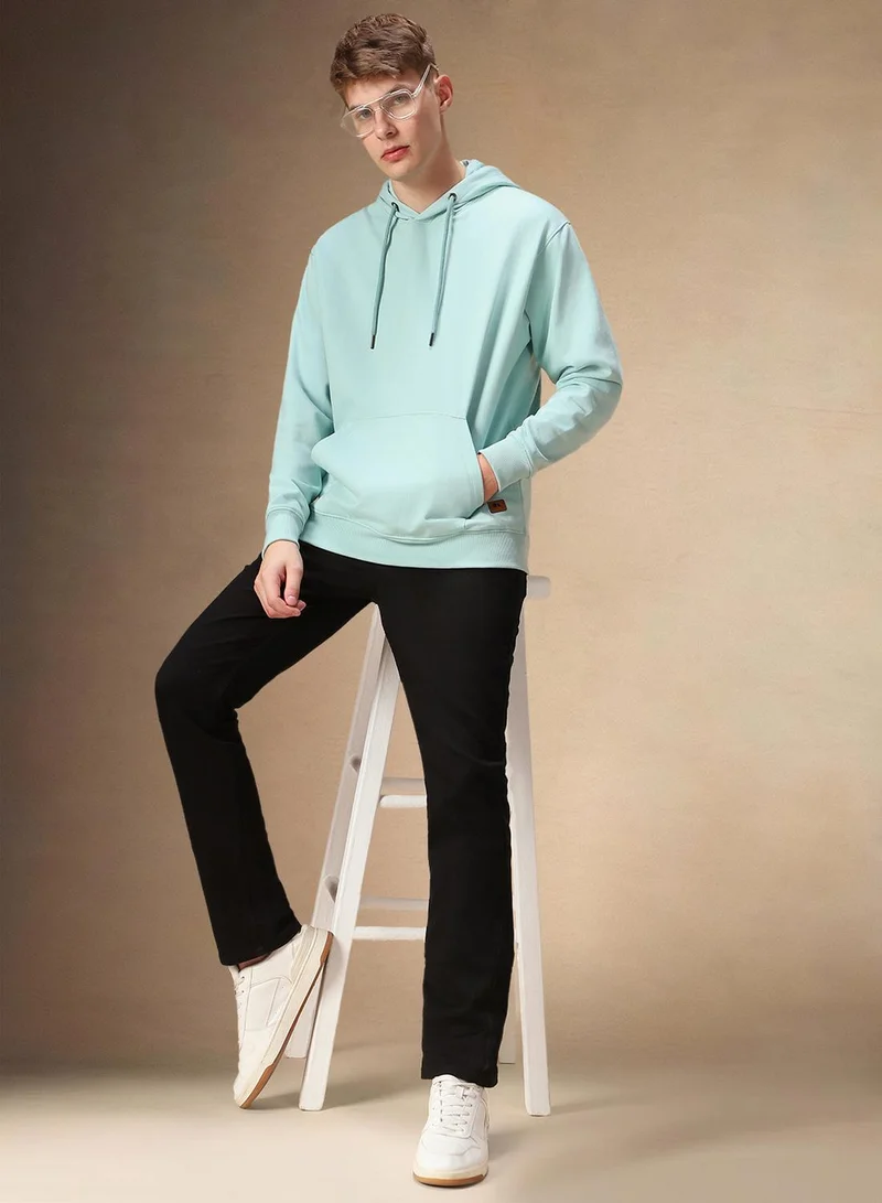 Dennis Lingo Men's Light Blue Polyester Blend Solid Regular Fit Sweatshirt