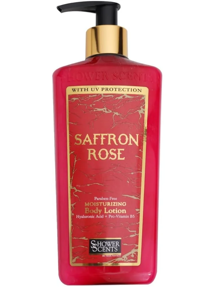 Shower Scents Shower Scents Saffron Rose Paraben-Free Moisturizing Body Lotion with Hyaluronic Acid, Pro-Vitamin B5, Vitamin E and UV Protection 312ml