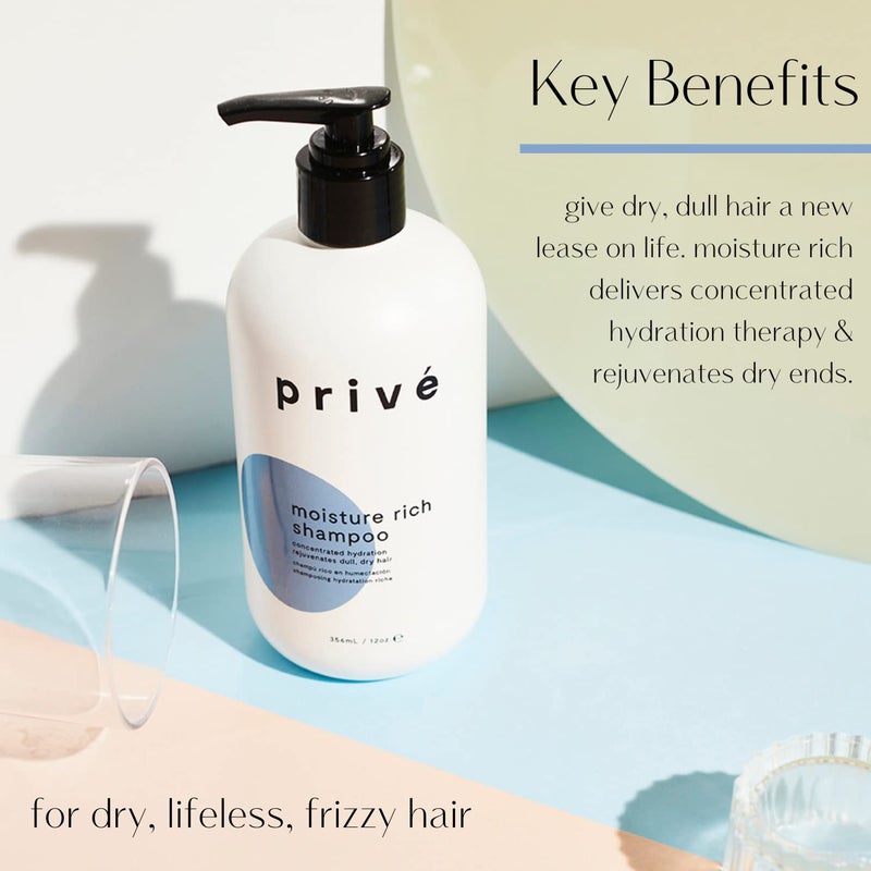 Prive Moisture Rich Shampoo - Extreme Hydration- Infused with Shea Butter - Great for All Hair Types - Color Safe (12 oz) - Image 2