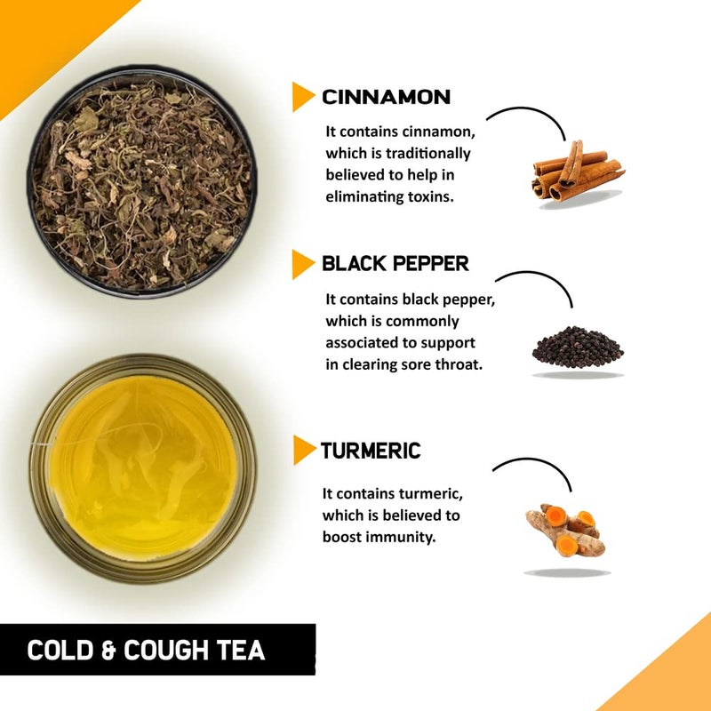 TEACURRY Tea For Cold And Cough-60 Pyramid Tea Bag Helps Runny Nose, Sneezing, Cough, Cold And Sore Throat|Relieves Fever, Dizziness, And Sneezing 100% Natural Herbal Cough Ginger Tea, 100 Grams - Image 4