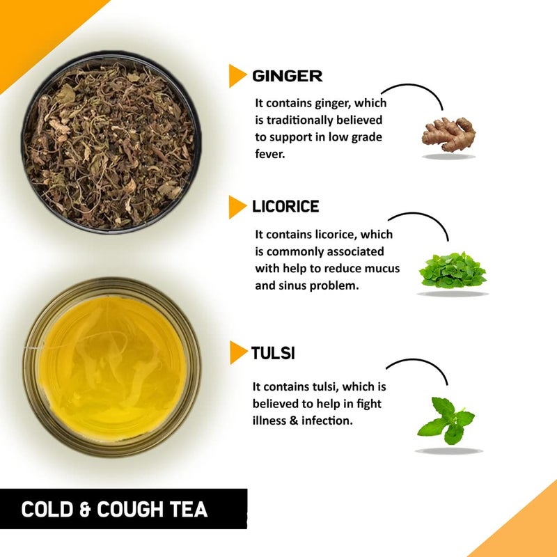 TEACURRY Tea For Cold And Cough-60 Pyramid Tea Bag Helps Runny Nose, Sneezing, Cough, Cold And Sore Throat|Relieves Fever, Dizziness, And Sneezing 100% Natural Herbal Cough Ginger Tea, 100 Grams - Image 2