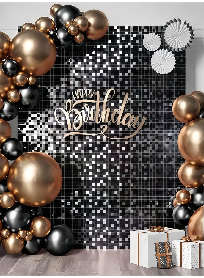 Balloon World 2-Piece Black Foil Backdrop, 2m Length 2m Width Glitter Foil Backdrop for Wedding Birthday Baby Shower Party Decoration - Image 1