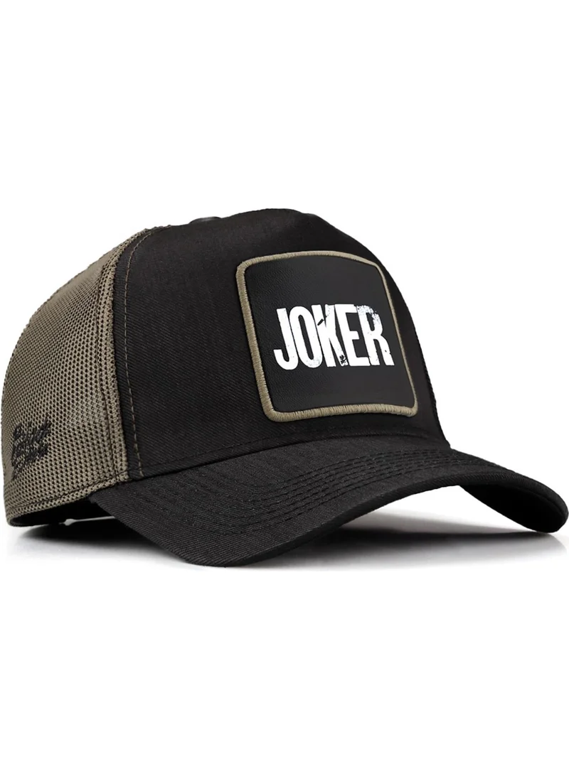 Black Börk V1 Trucker Joker - Unisex Black-Khaki Cordura Fabric Hat (Cap) with 1sh Code Logo