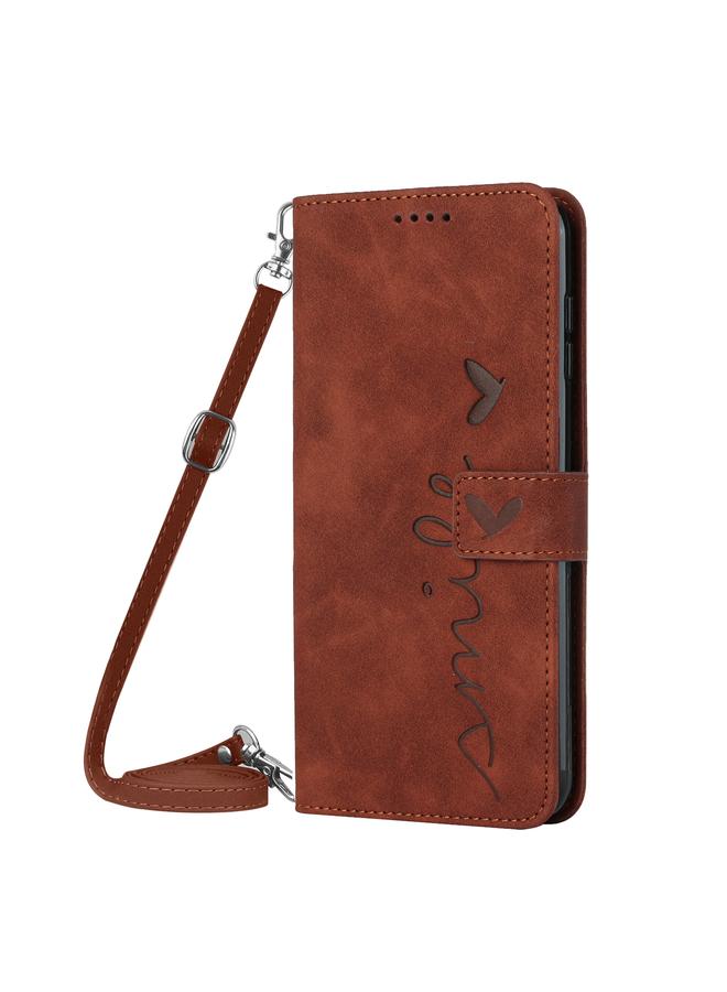 S-TOP Case For OPPO A96 Skin Feel Heart Pattern Leather Phone Case with Lanyard - Image 2