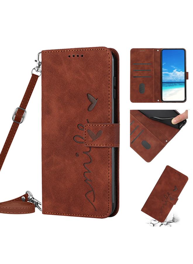 S-TOP Case For OPPO A96 Skin Feel Heart Pattern Leather Phone Case with Lanyard - Image 1