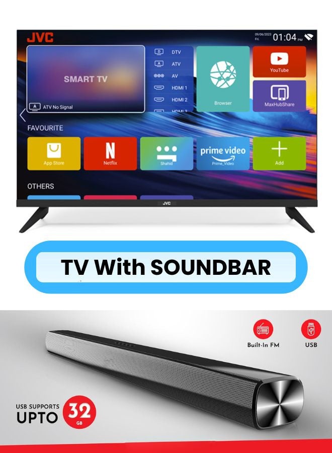 جي في سي 43 Inch Edgeless Full HD Android 14 Smart TV with Bluetooth, 60Hz, HDMI, USB Paired with 2.0 Channel 30W Soundbar, Bluetooth, USB, FM Radio LT-43N5105+SOUNDBAR Black - Image 2