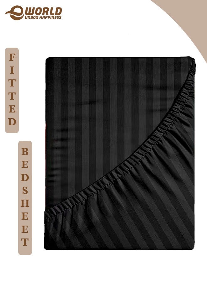 إي وورلد ملاءة سرير مزوّدة بسطح مطاطي من الألياف الدقيقة بخطوط باللون الأسود، بجيب عميق لملاءمة محكمة، قابلة للتنفس وسهلة الغسل في الغسالة لحماية مثالية، متوفرة بمقاسات كينغ وكوين وسنجل، بدون غطاء وسادة - Image 1