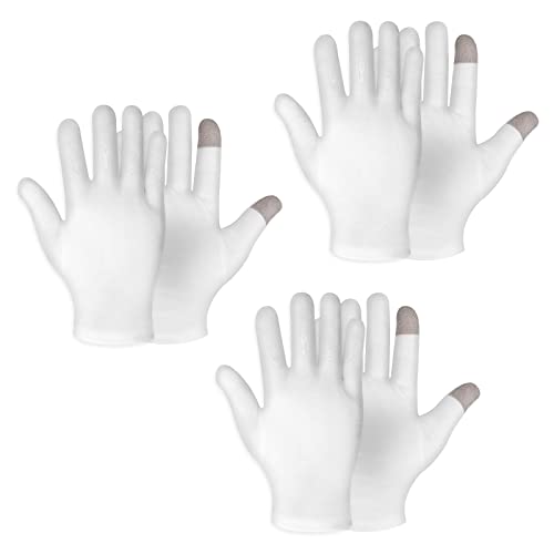Sibba 3 Pairs Touch Screen Moisturizing Gloves White Cotton Moisturizing Gloves Overnight Bedtime Heal Eczema Sleeping Lotion Hand Spa Treatment Gloves Repair Rough Cracked Dry Chapped Hands Skin - Image 1