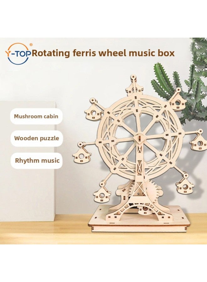 Rotating Ferris Wheel Music Box Handmade DIY Assembled Toys Creative Dynamic Music Box Wooden 3D Puzzle-Color:Rotating Ferris Wheel Dynamic Music Box - Image 2
