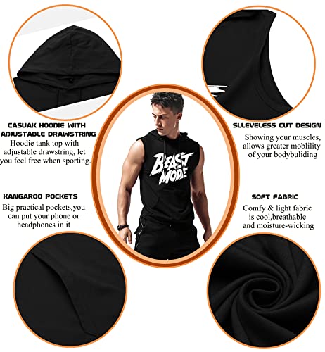 Amussiar Mens Tank Tops Workout Sleeveless Hoodies Bodybuilding Muscle Cut Off Shirts Workout Gym Clothes - Image 4