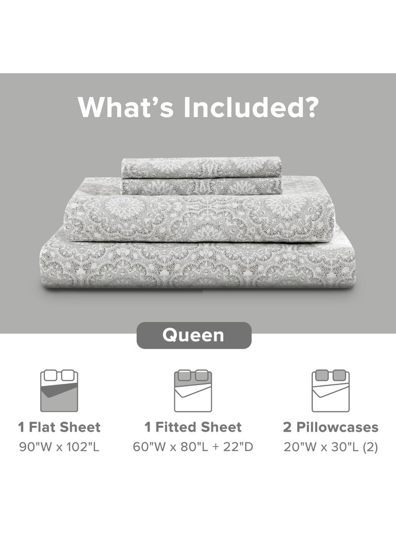 Comfort Spaces Comfort Spaces Extra Deep Pocket Sheets  100% Cotton Sheets Queen Fits up to 24"" Mattress  Breathable  Naturally Cool Cotton Sheets  Soft Cotton Sheets  All Seasons Sheet Set  Adelia Grey 4 Piece  - Image 3