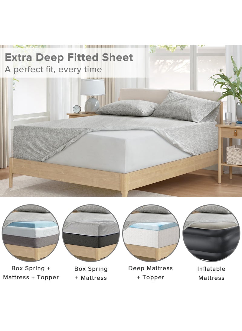 Comfort Spaces Comfort Spaces Extra Deep Pocket Sheets  100% Cotton Sheets Queen Fits up to 24"" Mattress  Breathable  Naturally Cool Cotton Sheets  Soft Cotton Sheets  All Seasons Sheet Set  Adelia Grey 4 Piece  - Image 2