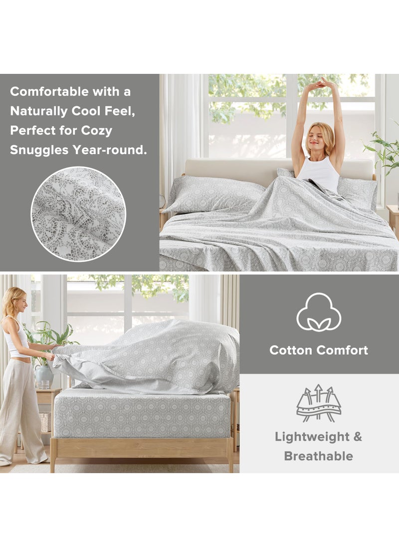 Comfort Spaces Comfort Spaces Extra Deep Pocket Sheets  100% Cotton Sheets Queen Fits up to 24"" Mattress  Breathable  Naturally Cool Cotton Sheets  Soft Cotton Sheets  All Seasons Sheet Set  Adelia Grey 4 Piece  - Image 5
