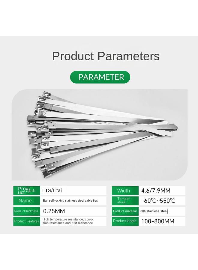 Bluejw 304 Stainless Steel Cable Tie 4.6*300 Self-locking Metal Marine Cable Tie Belt Outdoor High Temperature Resistant Cable Tie Steel Belt - Image 5